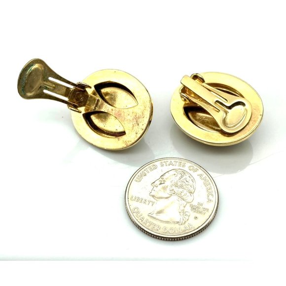 Ocean Jasper Oval Cabochon Earrings in Tiered Gold Tone Frames, Vintage Clip On - Picture 5 of 5